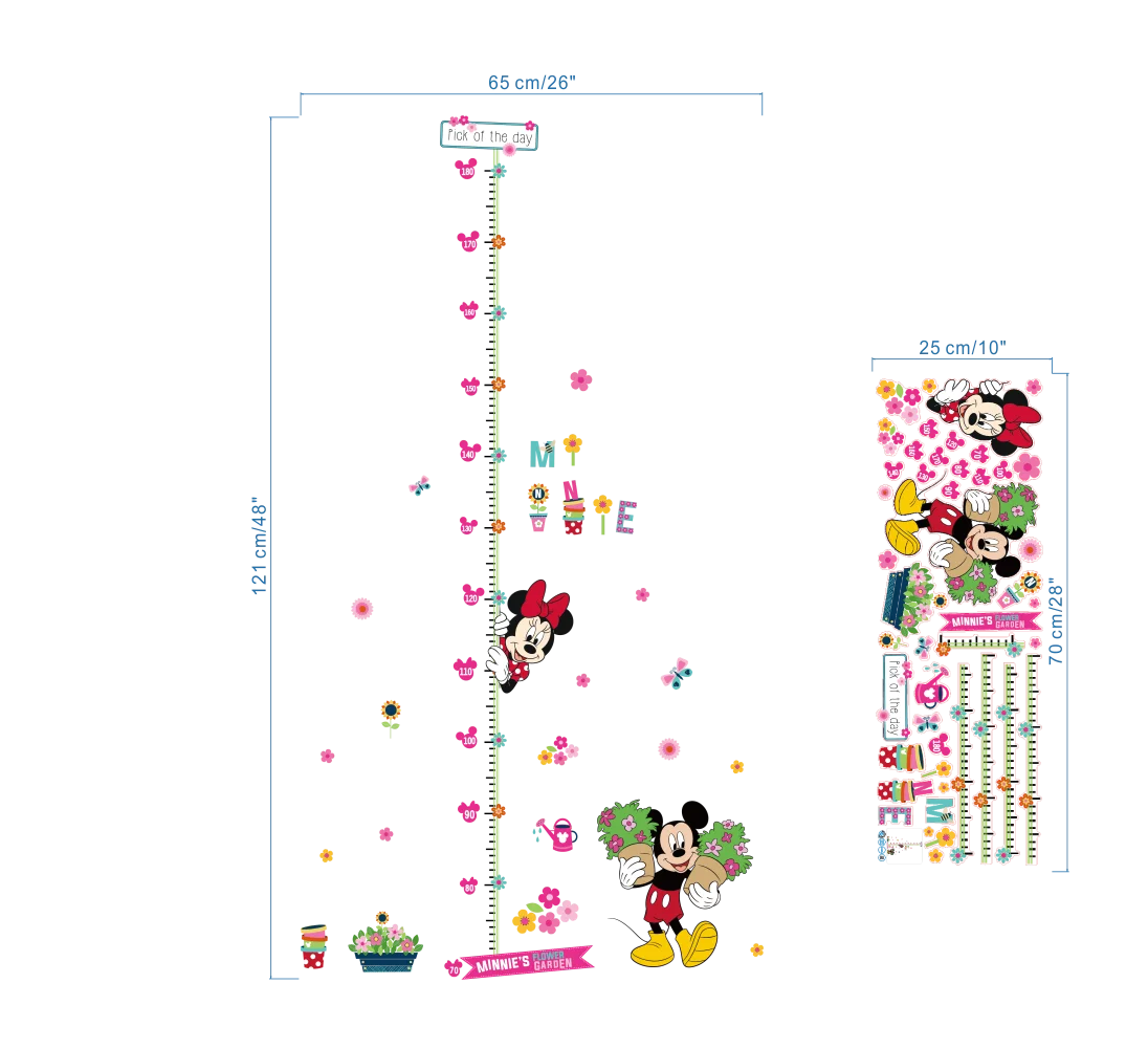 Минни Микки Рост Диаграмма наклейки для детской комнаты с цветочным рисунком Высота Мера График Фреска Искусство таблички детская игрушка в подарок