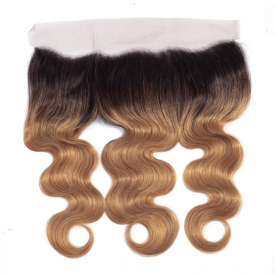 

1B 27 Honey Blonde Color Ombre Ear To Ear Lace Frontal Closure Free/Middle/Three Part Brazilian Body Wave Human Hair Weave Remy