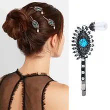 Европейская ретро металлическая шпилька для волос из сплава металлов дамы имитация жемчуга Фатима глаз кулон в форме капли заколки для волос цветные стразы укладки заколки