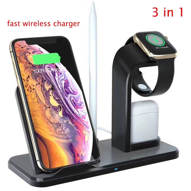 

Qi Wireless Charger 3 in 1 for i Watch 4/3/2/1 Fast Charging Dock Stand Station for iPhone X 8Plus/AirPods Samsung S10 S9 S8