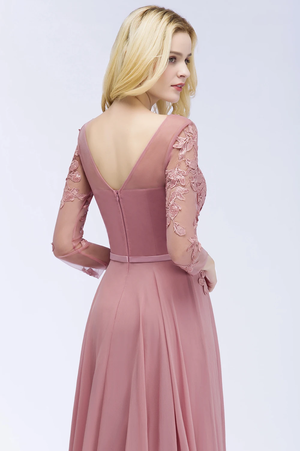 Сексуальное шифоновое вечернее платье с v-образным вырезом и пыльной розой, с кружевом, 3/4, вечернее платье с рукавами, vestido de festa