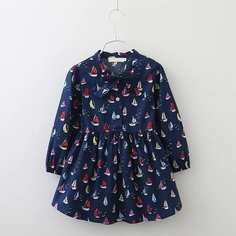 

Korean Style Girls Dress Cute Bow Tie Long Sleeve Kids Dresses Children's Clothing