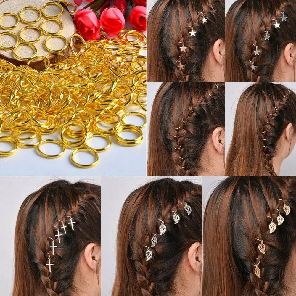 

5/10Pc Punk Women Hip-Hop Braid Hand Cross Shell Star Ring Hair Clips Accessory