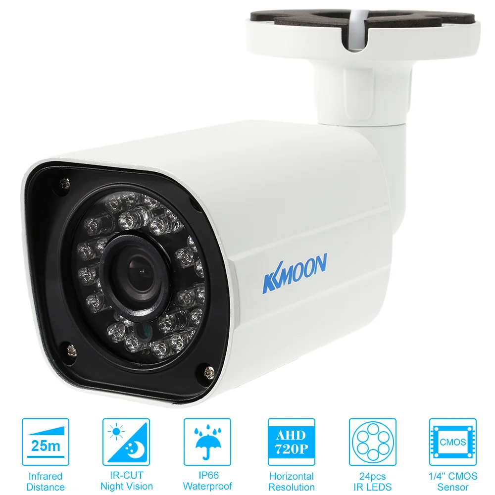 KKmoon 720P AHD цилиндрическая камера наблюдения, водонепроницаемая CMOS 24 ИК светодиода, ночное видение, IR-CUT, для помещений и улицы, CCTV камера