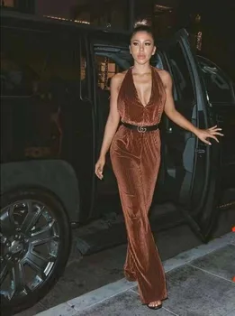 

2019 jumpsuits sexy Celebrity Backless Sashes Halter Women V Neck Sleeveless Night Club Body con Black jumpsuits wholesale