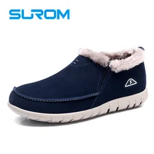 SUROM Brand Men’s Leather Casual Shoes plush warm snow boots male footwear waterproof cow suede slip on winter shoes men Loafers