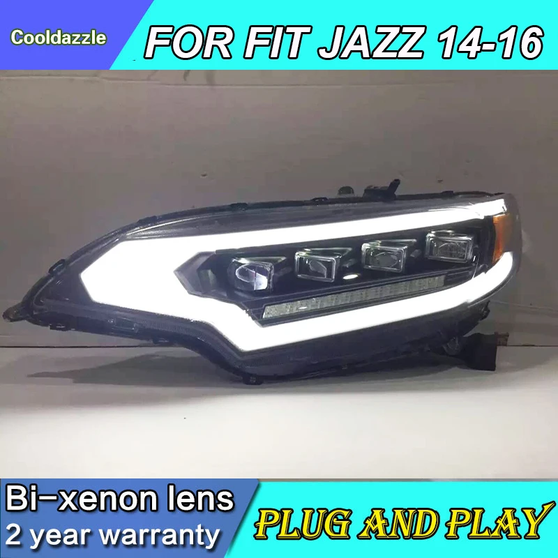 Для HONDA For Fit Jazz передняя фара 2014 2015 2016 года светодиодные фары в черном корпусе|Фара