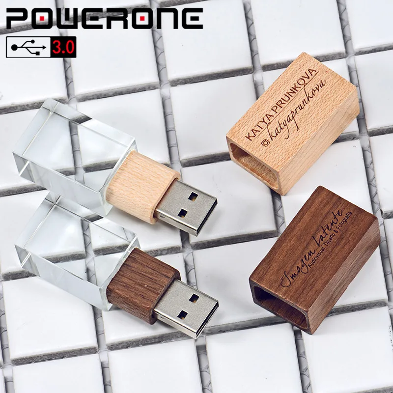 POWERONE USB 3,0 свадебная фотография с логотипом по индивидуальному заказу, деревянная Хрустальная деревянная 64 ГБ 32 ГБ 16 ГБ 4 ГБ версия памяти флэш-накопитель