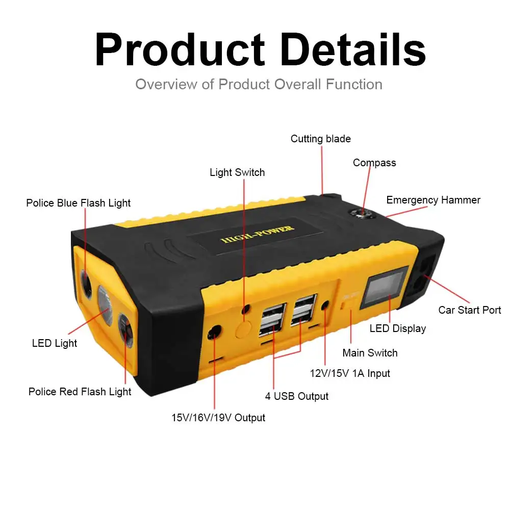  Start Charger Car Jump Starter Power Bank Portable 600A 12V Car Battery Booster Charger Starting De
