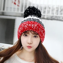 Двухслойные вязаные шерстяные меховые шапки с помпоном, женские зимние лыжные шапки, женские головные уборы Skullies Beanies