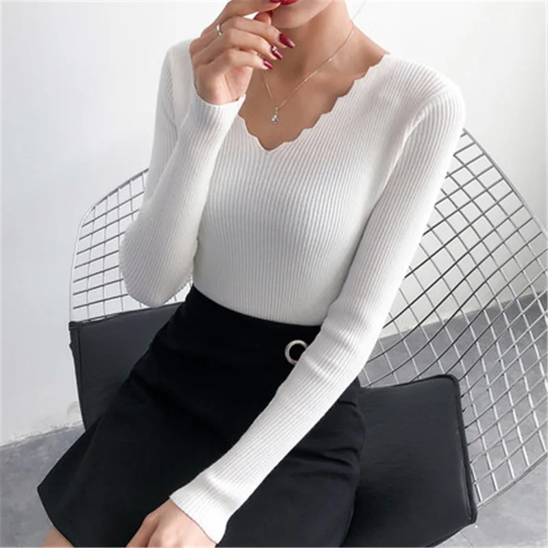 

2018 Women Autumn Winter Knitted Sweaters Pullovers Sexy V Neck Long Sleeve Slim Pull Femme Knitting Women Tops Streetwear Y3718