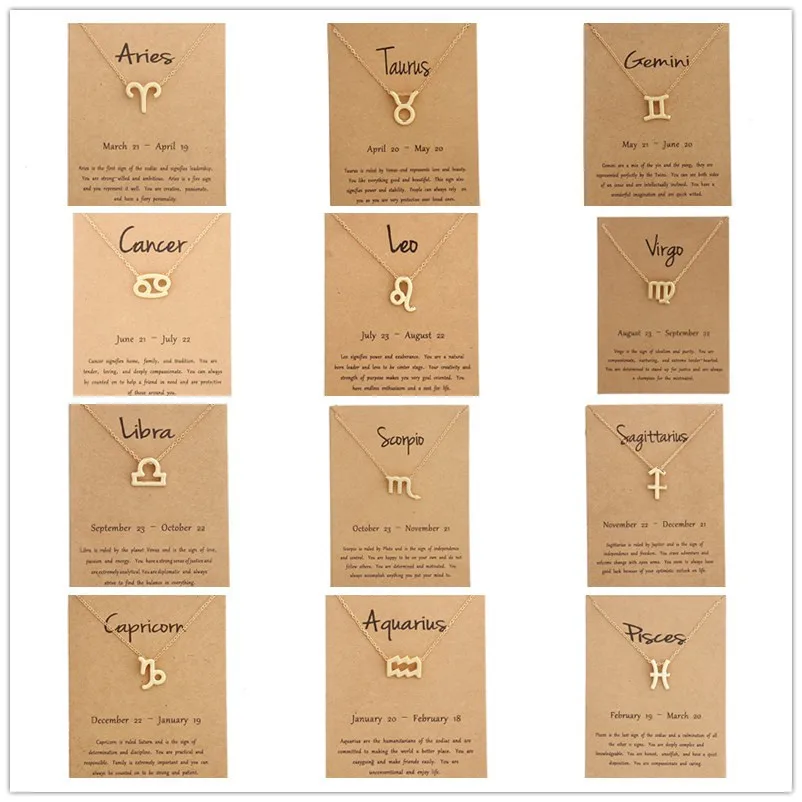 

Hot Creative Card 12 Zodiac Alloy Pendant Necklace 12 Zodiac color protection necklace jewelry birthday gift card message card