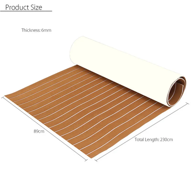 KIWARM 0.6cm EVA Foam Teak S heet Self Adhesive Boat Yacht 89x230cm Synthetic Decking Foam Floor Mat Brown With White Line