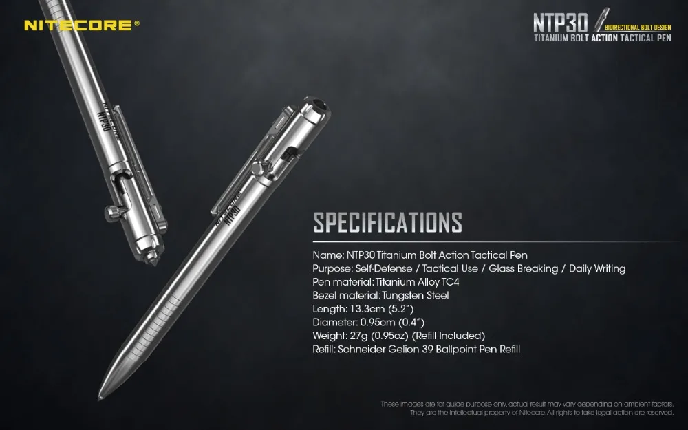 Nitecore NTP30 тактическая ручка для самозащиты инструменты из титанового сплава Эргономичный вольфрамовый стальной конический наконечник