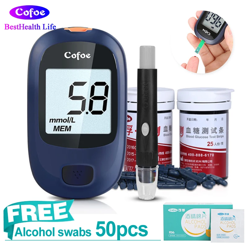 Cofoe Yice Glucose Meter with 50pcs strips and 50pcs Lancets Needles for Diabetes Blood Glucometer Blood Sugar Detection Device Cofoe Yice Glucose Meter with 50pcs strips and 50pcs Lancets Needles for Diabetes Blood Glucometer Blood Sugar Detection Device