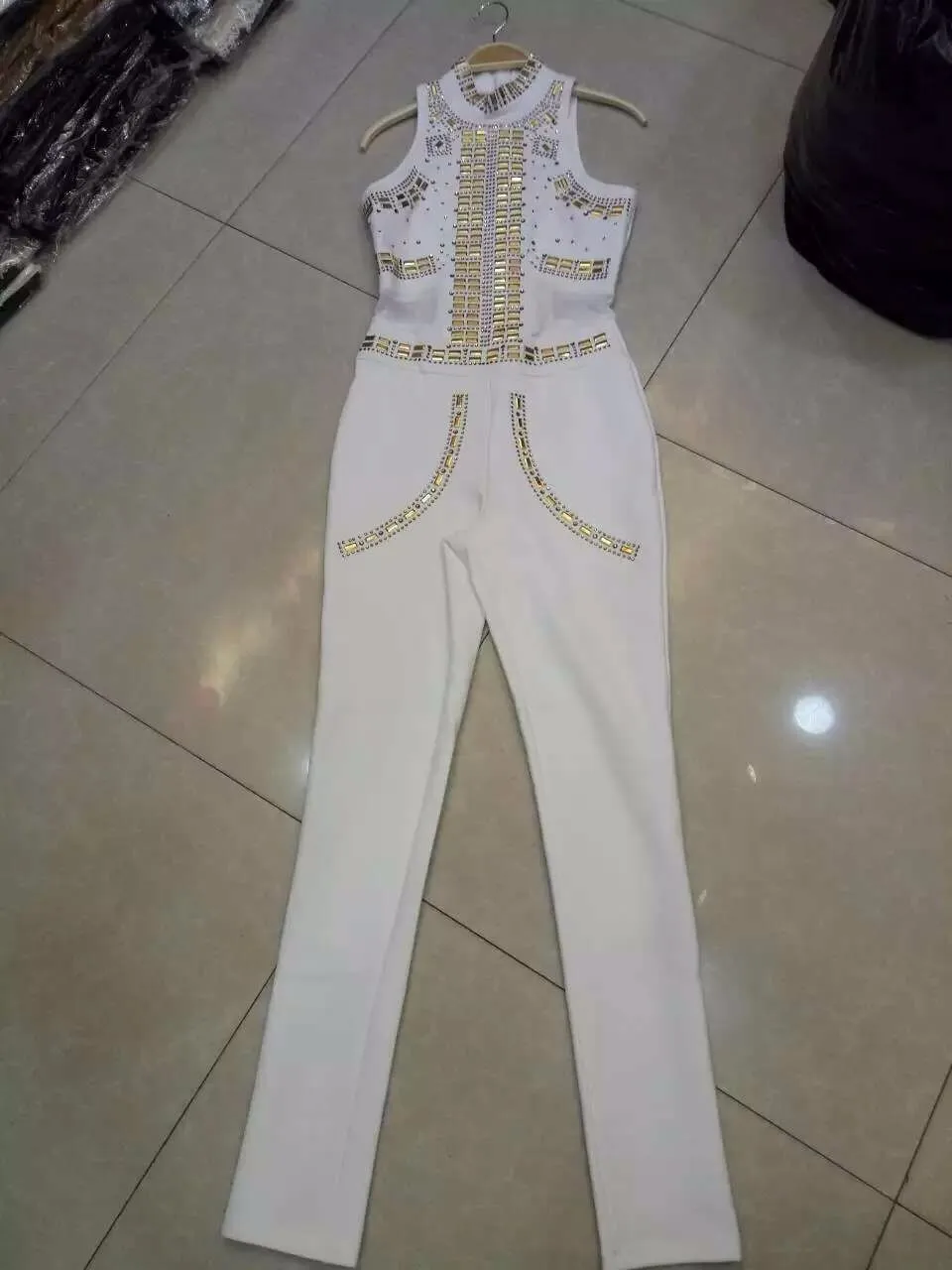white studded jumpsuit