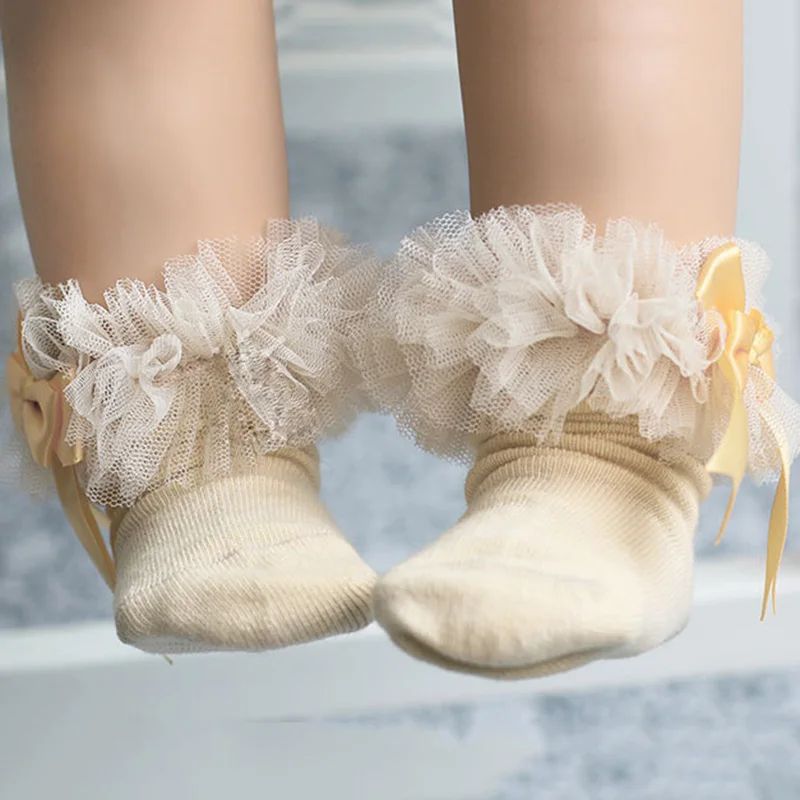 От 0 до 4 лет милые кружевные детские носки принцессы с бантом нескользящие носки для маленьких девочек короткие носки для новорожденных