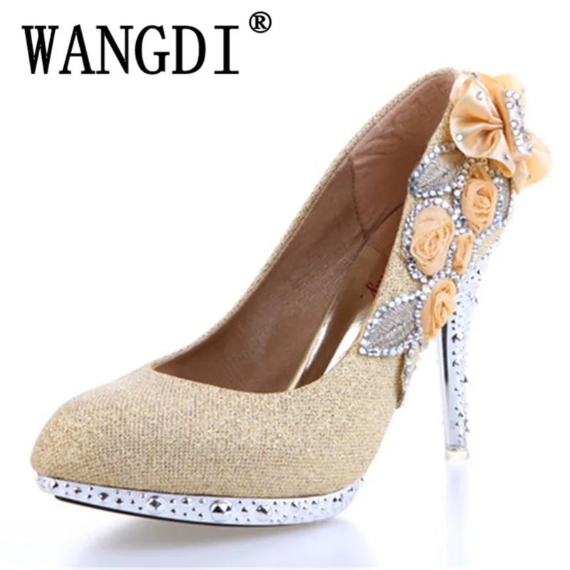 

2017 women high heels prom wedding shoes lady crystal platforms silver Glitter rhinestone bridal shoes thin heel party pump