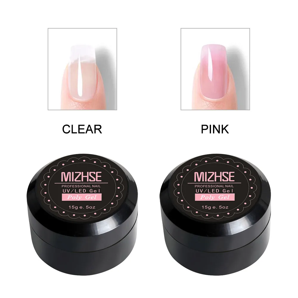 MIZHSE поли гель набор УФ светодиодный наращивание ногтей гель Праймер основа верхнее покрытие 15 г полигель быстрое наращивание ногтей Твердый гель решение ногтей набор - Цвет: Clear and Pink