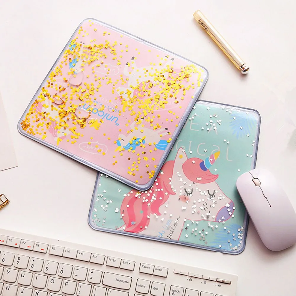 

Computer Unicorn Desk Mat simple quicksand mouse pad cute creative cartoon girl desktop pink small fresh glitter mouse pad