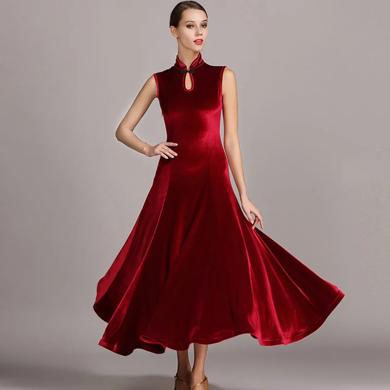 Wine red Женское бальное платье цвета фиолетовый бархат бальные танцы современные танцевальные костюмы вальс-конкурс платье Танго Фламенко Румба - Цвет: Wine red