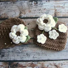 Вязаная крючком Детская шапка, белый цветок с подгузником, вязаная шапка, шорты Комплект для младенцев вязаные аксессуары для фотографии NB-3M