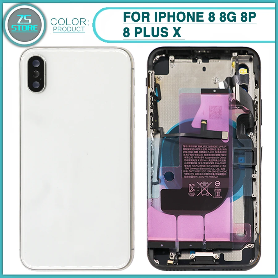 

New Full Housing Case For iphone 8 8G 8P 8 Plus X Battery Back Cover Door Rear Cover + Middle Frame Chassis With Flex Cable