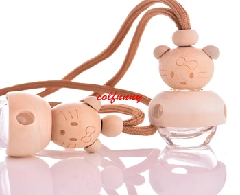 

Small Glass Clear Empty HelloKitty Perfume Bottle, Car Pendant Personalized Gifts, Wood Cap Empty Glass Perfume Bottle FXS15