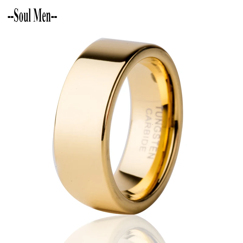 Gold Plated Plain Flat Ring  for Men 8mm Tungsten Carbide 