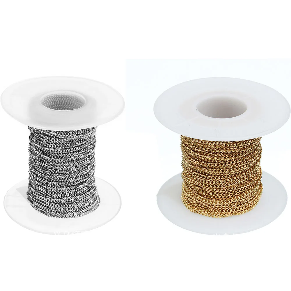 

10 Yard/roll 304 Stainless Steel Twisted Curb Chain 1 1.5 2 2.5 3mm Width Extend Link Bulk Chain for DIY Necklace Jewelry Making