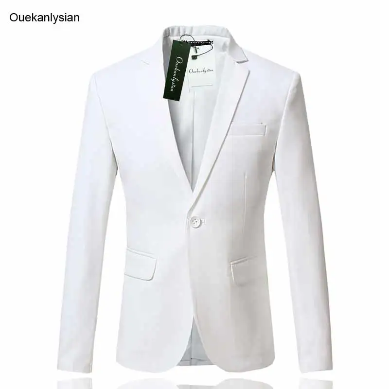 Ouekanlysian Spring White Formal Dress Blazers Men Solid Slim Fit V