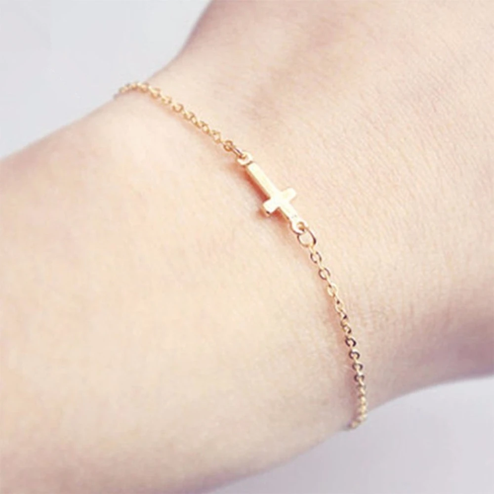 

Crucifix Jesus Christian Cross Bracelets For Men Women Fashion Simple Gold Silver Color Delicate Cross Charm Bracelet Jewelry