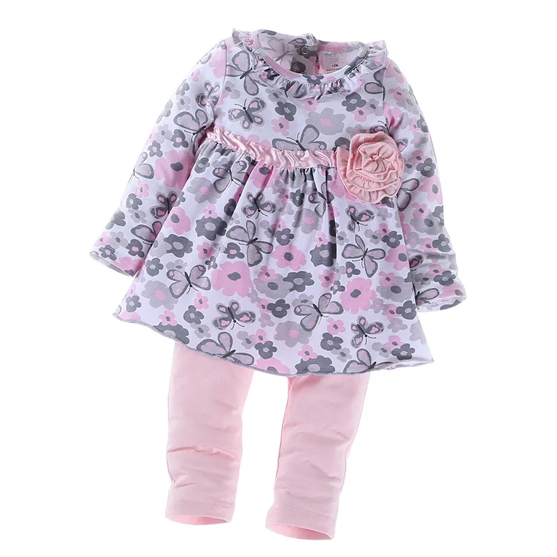 Комплекты одежды для маленьких девочек с принтом Весенняя детская одежда с длинными рукавами и бабочками Топы+ штаны, одежда для девочек