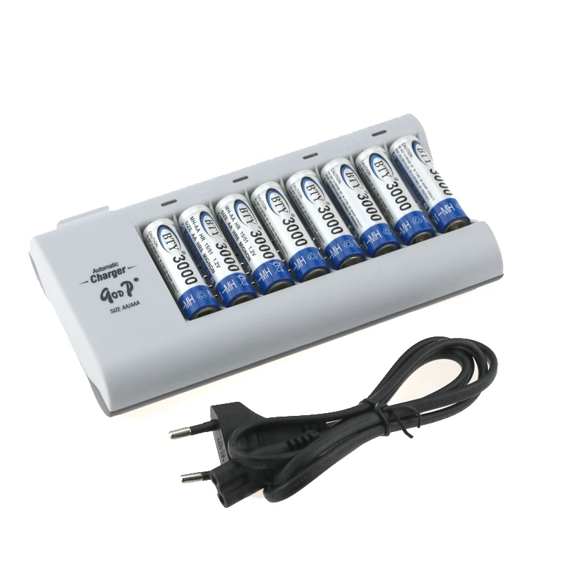 Smart Charger Sets 8PCS Rechargeable Ni-MH 1.2V 3000mAH AA Battery + 1PC 8 Slots Charger For AA/AAA Battery