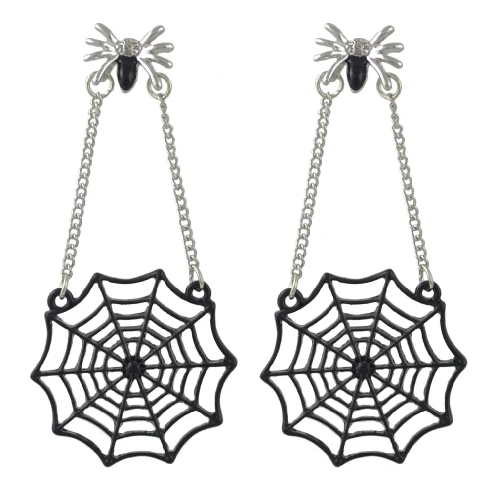 

Bohemian/Punk style Individuality Spider Stud Black Alloy Spider web shaped Pendant Dangle Earrings for Women fashion Jewelry