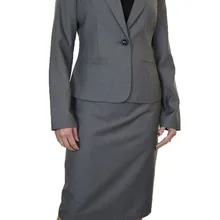 Элегантный темно-серые офисные форменная юбка костюм осень длинный рукав, блейзер, пиджак+ юбка; комплект из 2 предметов; Женская Рабочая Юбка Костюмы B333