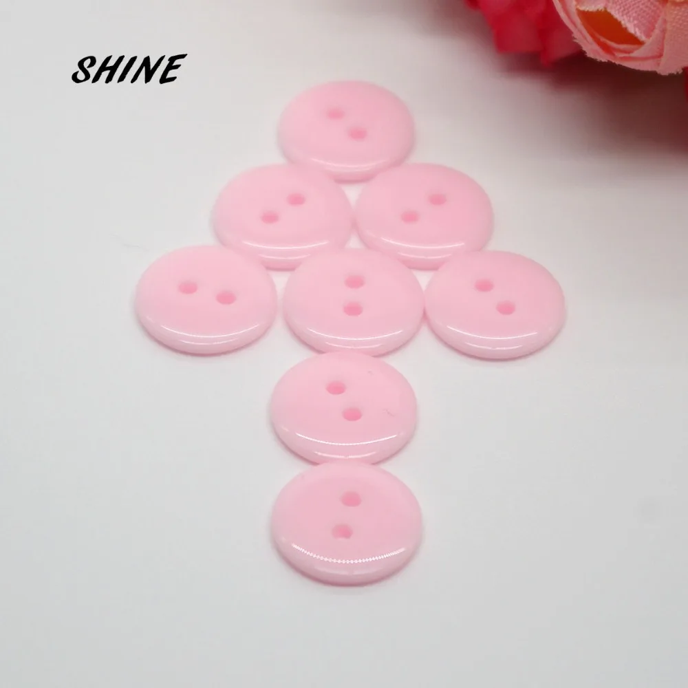 

100PCs Decorative Buttons Pink 2 Holes 12.5mm Sewing Resin Buttons Flatblck Scrapbooking