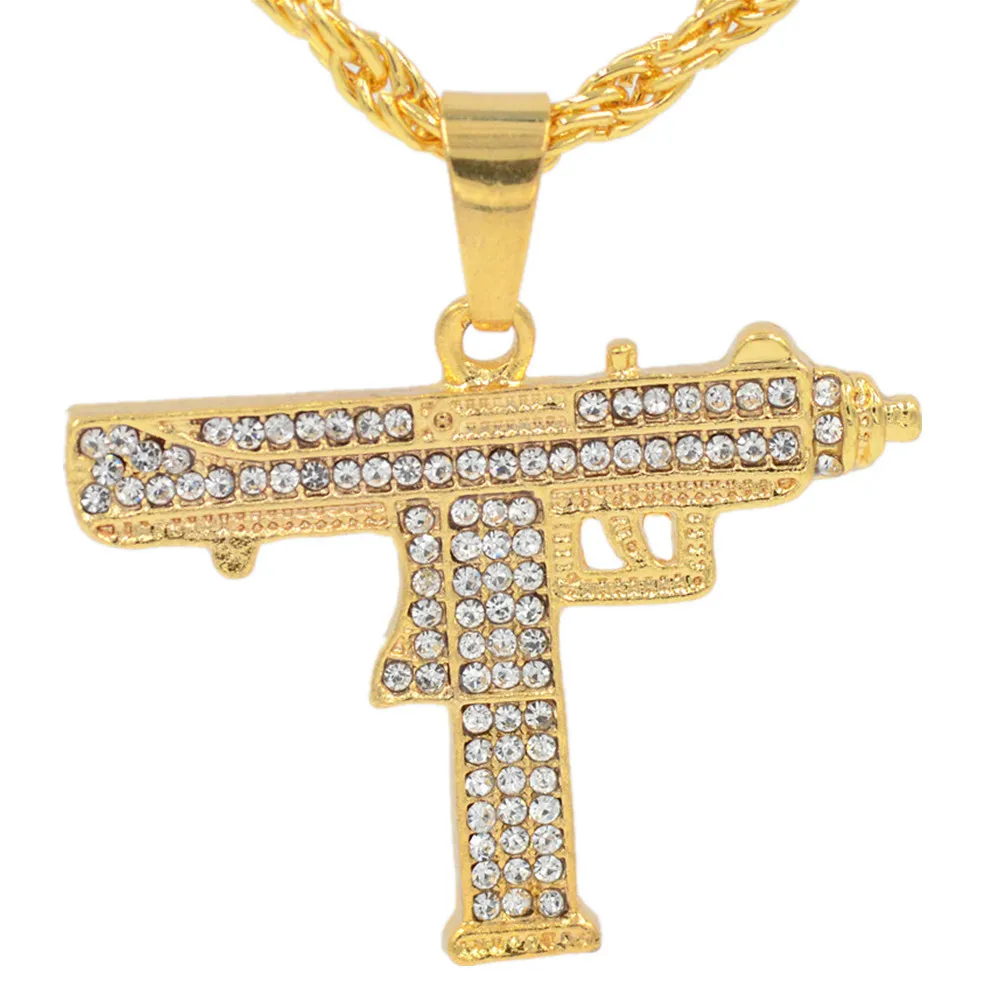 

2019 New Full Rhinestone Uzi Gun Cross Pendant Necklaces Long Cuban Link Chain Fashion Necklace For Unisex Hip Hop Jewelry