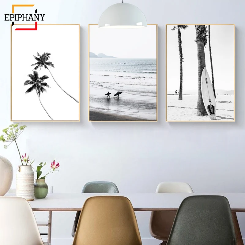 Современные художественные Плакаты для серфинга, галерея, настенные художественные пляжные принты, Океанский декор, пальмовое дерево, пейзаж, настенные картины для гостиной