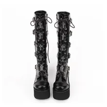 Симпатичные панковские туфли принцессы; японские Классические сапоги Лолиты на толстой подошве; COS muffin; панк; высокие сапоги на шнуровке; pu7008