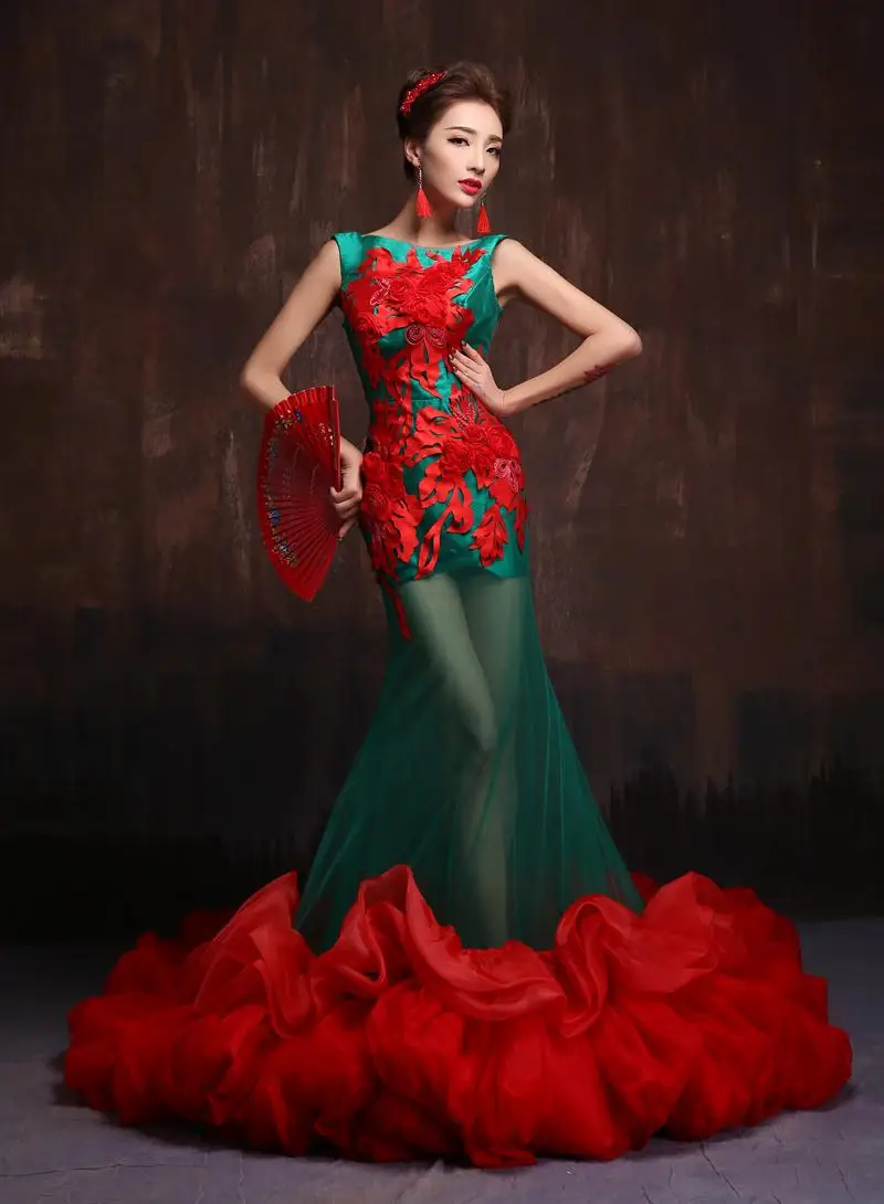 red and green wedding dress