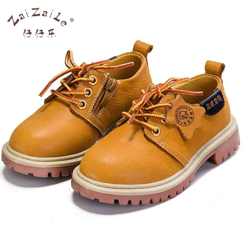 

Zaizaile 2017 Brand Genuine leather Shoes for Big Boys Leather Shoes Newest Carved Children Casual students' shoes 888