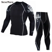 Новейший MMA фитнес компрессионные наборы SexeMara базовый слой плотные Топы Crossfit Muscle Shirt леггинсы Мужская футболка 3D принт