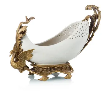 

Home Furnishing luxury living room creative fruit plate European ceramic insert copper decorative ornaments fruit bowl