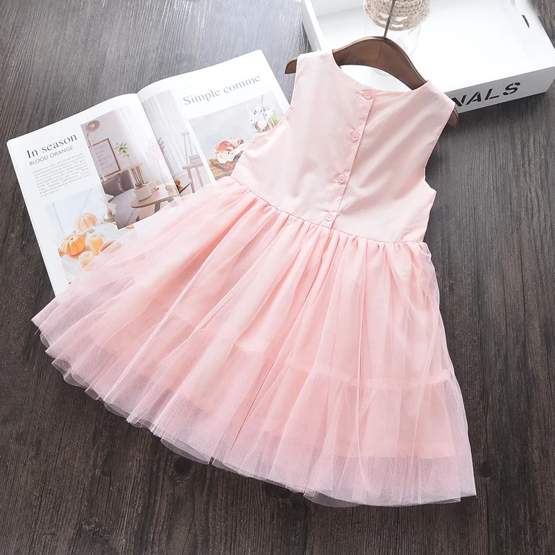 Girls Dresses 2019 Summer New Children s Clothing Girls Sweet Embroidery Flower Mesh Lace Stitching Sleeveless Princess Dress