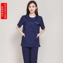Женский медицинский скраб наборы медсестра больницы формы стоматологическая клиника салон красоты с круглым вырезом и короткими рукавами pet больницы Рабочая одежда