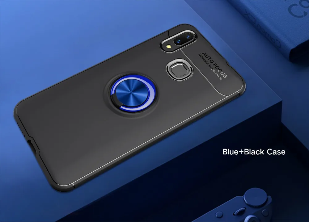 Чехол для samsung Galaxy A10 A30 A40 A50 A70, чехол из ТПУ с магнитным кольцом на палец, задняя крышка для телефона A 10, 40, 50, 70 - Цвет: Black and Blue