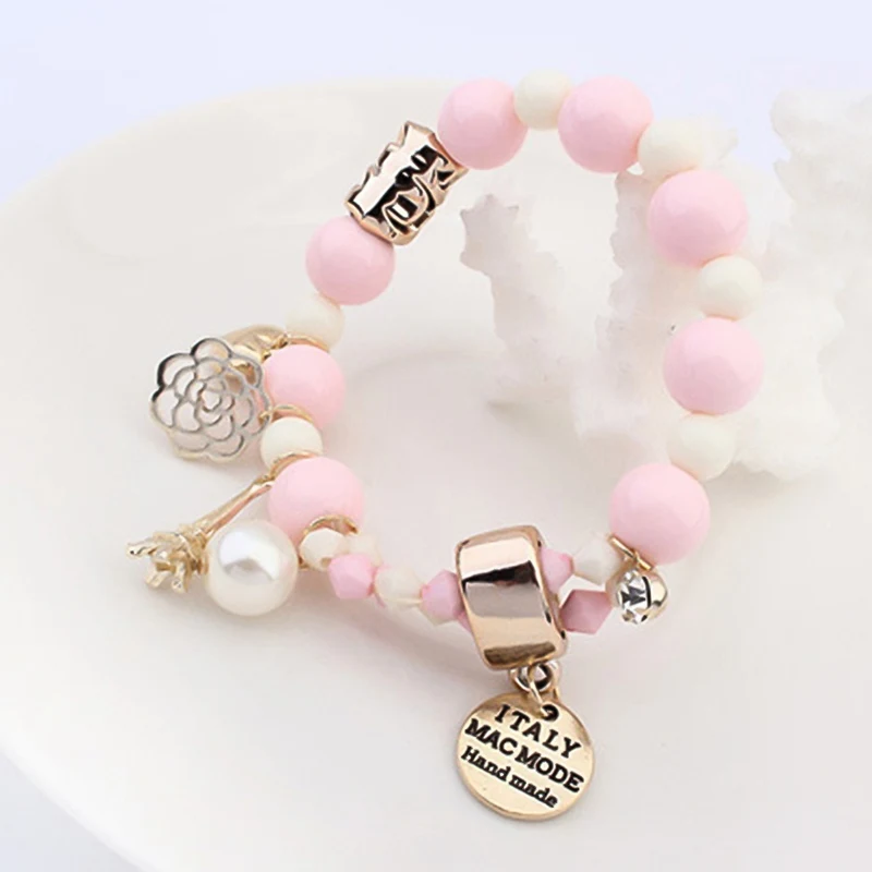 

New Arrival Fashion Wrap Cuff Charms Crystal Simulated Pearl Beads Hearts Elastic Force Bracelet For Women Jewelry Wholesale