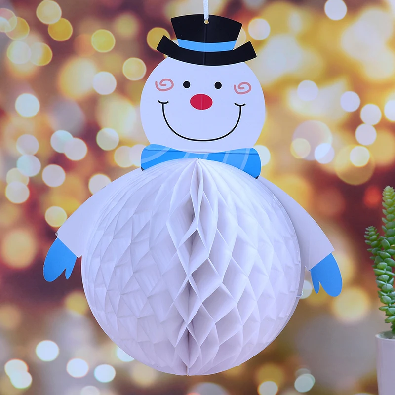 Xmas Paper Ball Pull Flowers Santa Claus Snowman Penguin Christmas Tree Honeycomb Ball Party Decoration
