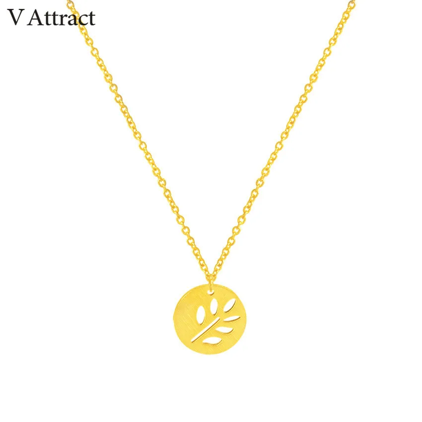 V Attract Luck Jewelry Hollow Leaf Pendant Gold Silver Stainless Steel Geometric Round Choker For Women Necklace|choker for women|necklace